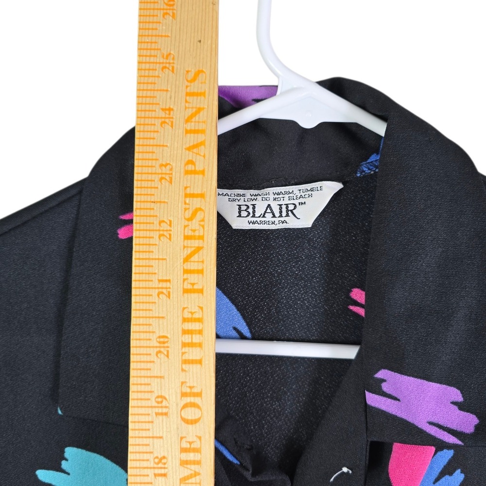 Vintage Blair Blouse Women Medium Black Abstract Brushstroke Tie Neck‎ 80s 90s - Picture 6 of 8